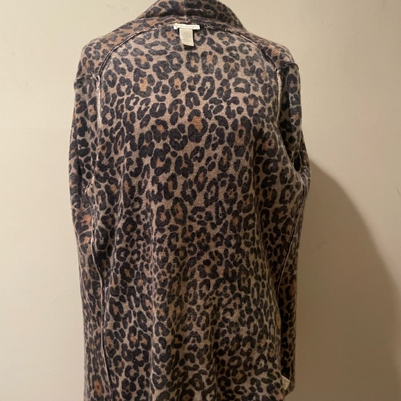 White + Warren Leopard Print Open Front Lightweight Soft Cashmere Cardigan - Picture 7 of 8